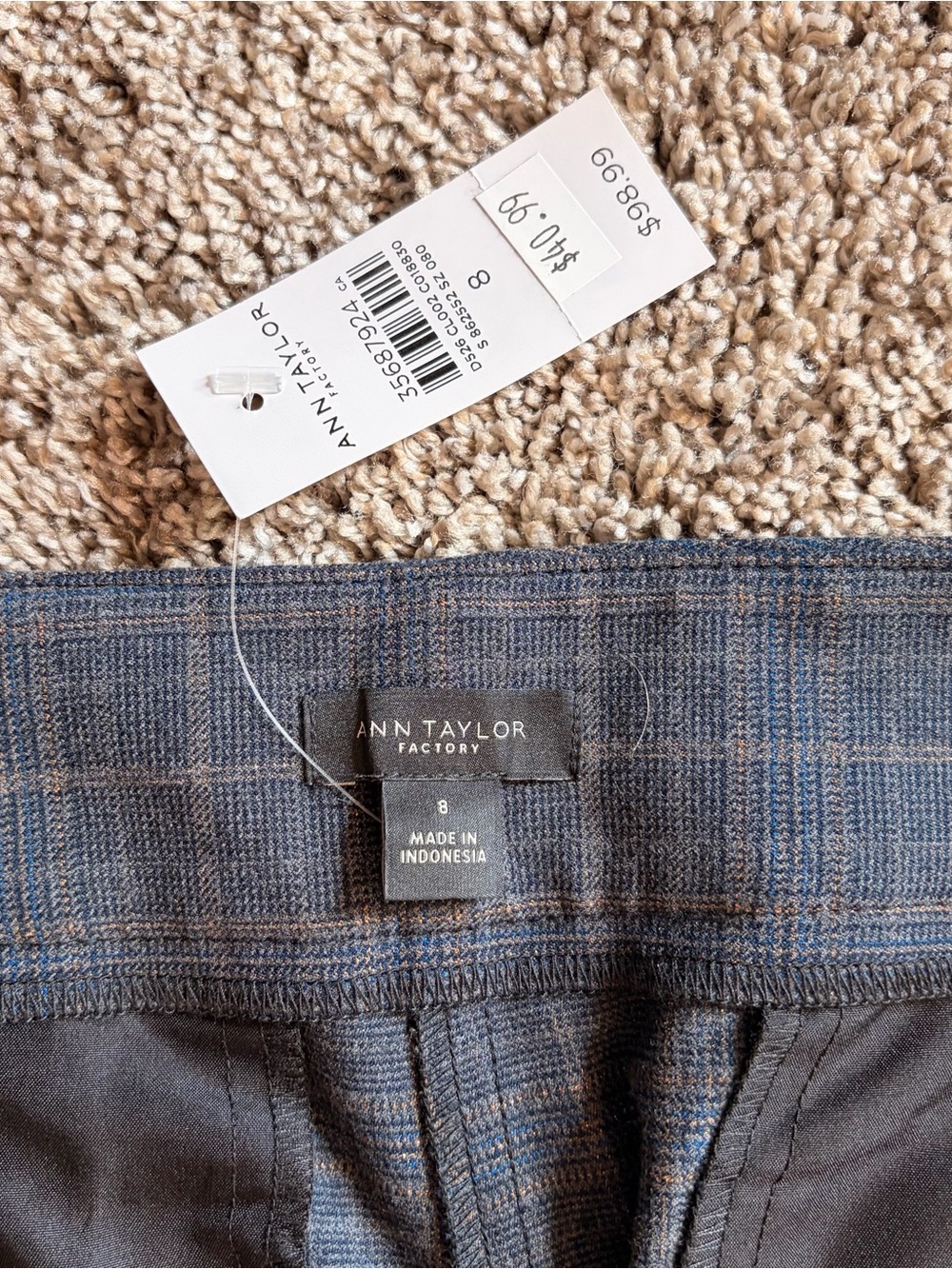 NWT Ann Taylor Dark Blue Plaid Dress Pants, Cropped, Size 8 - Picture 5 of 8